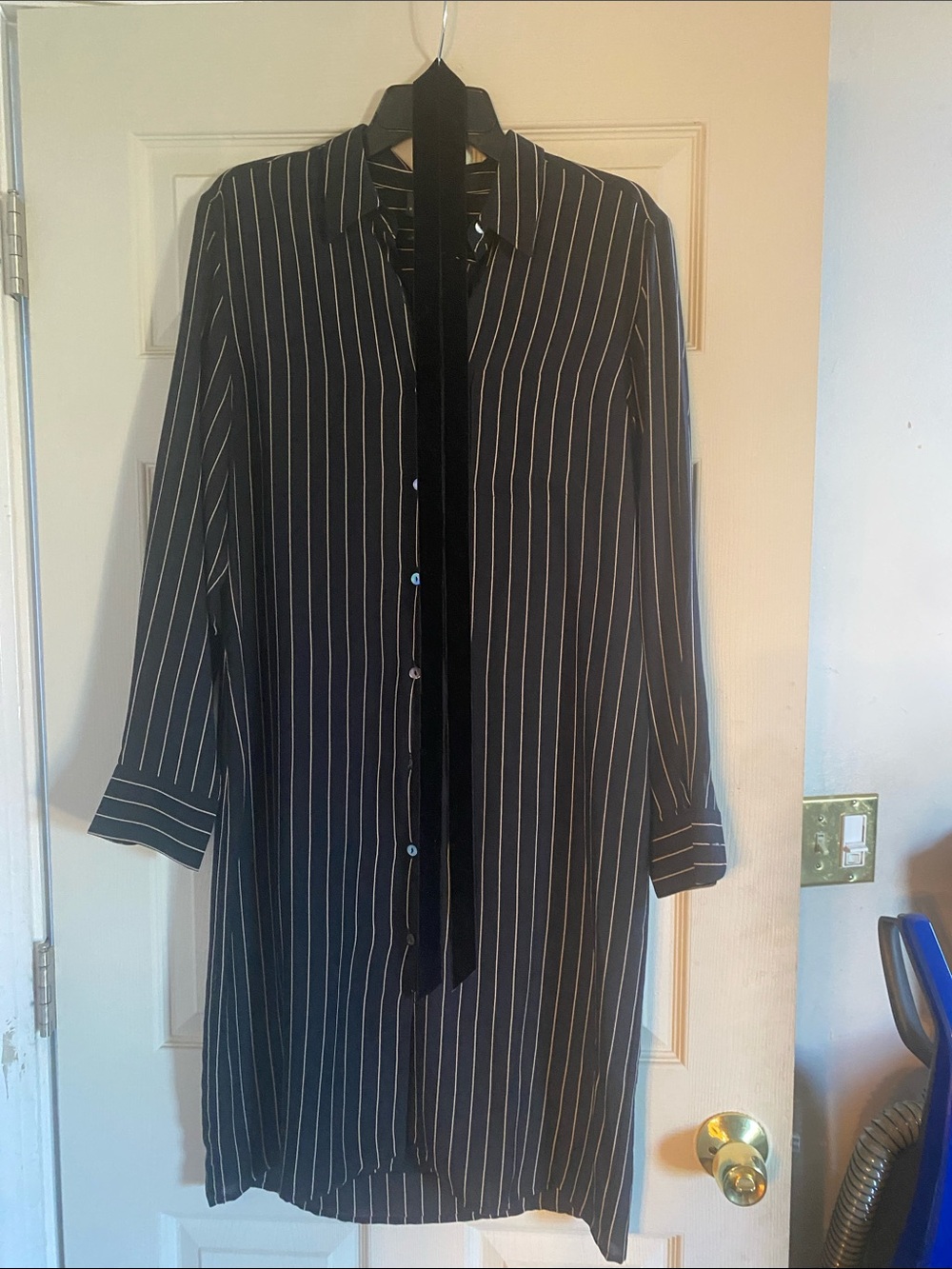 Lauren Ralph Lauren black and White Pinstripe Long-Sleeve Shirt Dress - Picture 5 of 5